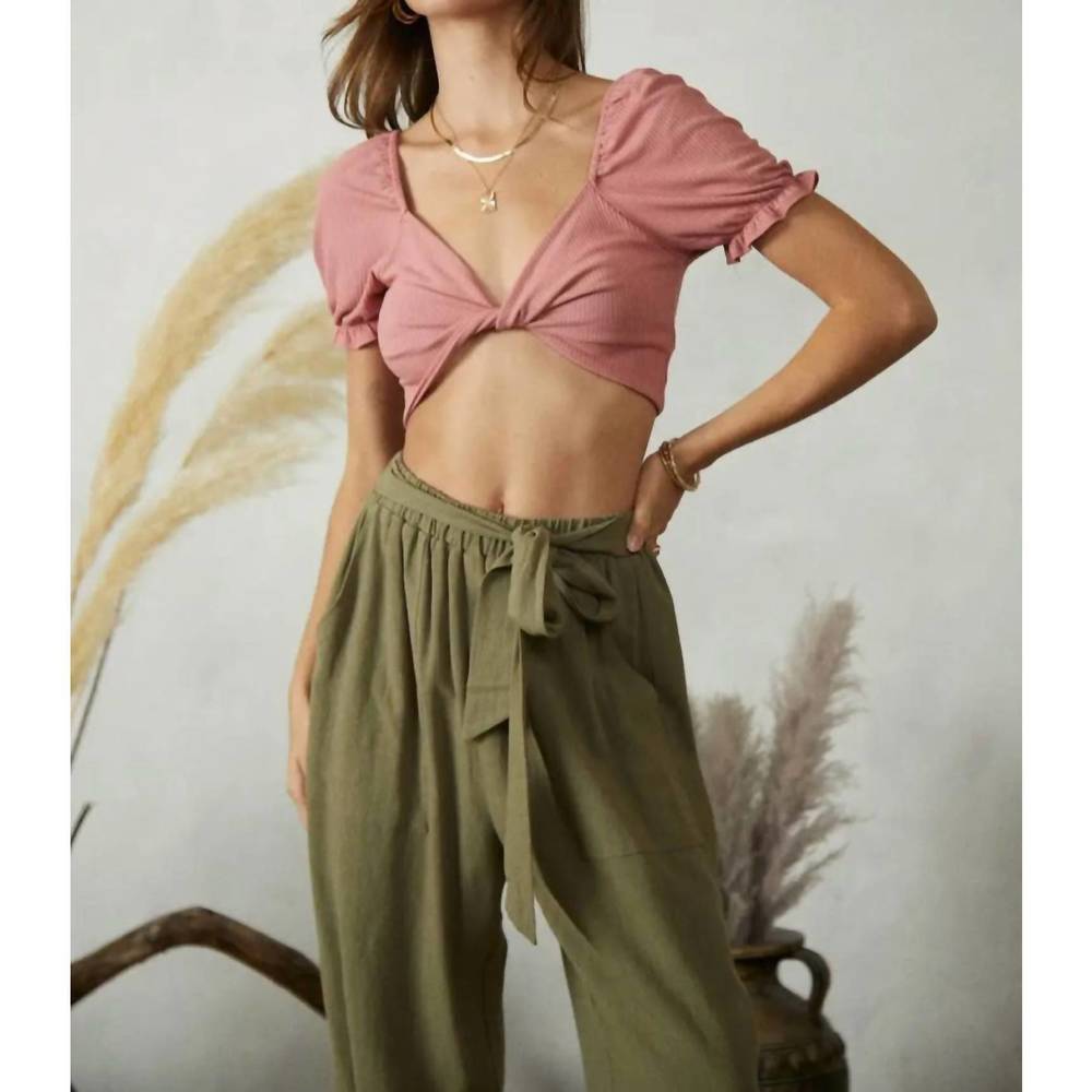 NEW ENDLESS BLU. tina twist front crop top in mauve